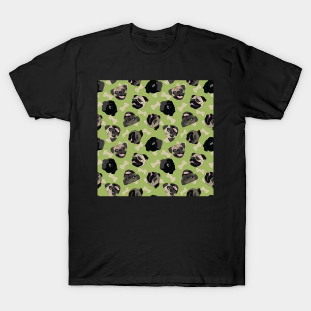 Laughing Pugs in Mint T-Shirt by gloobella